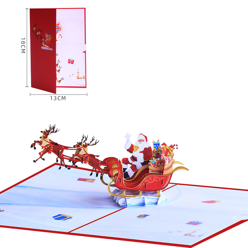 Interactive Magical Snowman Christmas Tree Santa Claus Santa Sleigh and Reindeer Pop Up 3d Paper Christmas Greeting Card