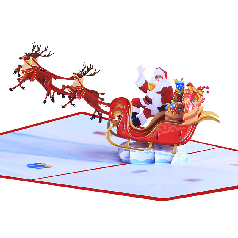 Interactive Magical Snowman Christmas Tree Santa Claus Santa Sleigh and Reindeer Pop Up 3d Paper Christmas Greeting Card