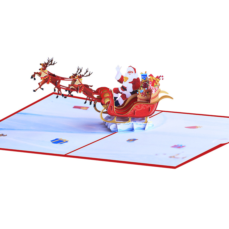 Interactive Magical Snowman Christmas Tree Santa Claus Santa Sleigh and Reindeer Pop Up 3d Paper Christmas Greeting Card