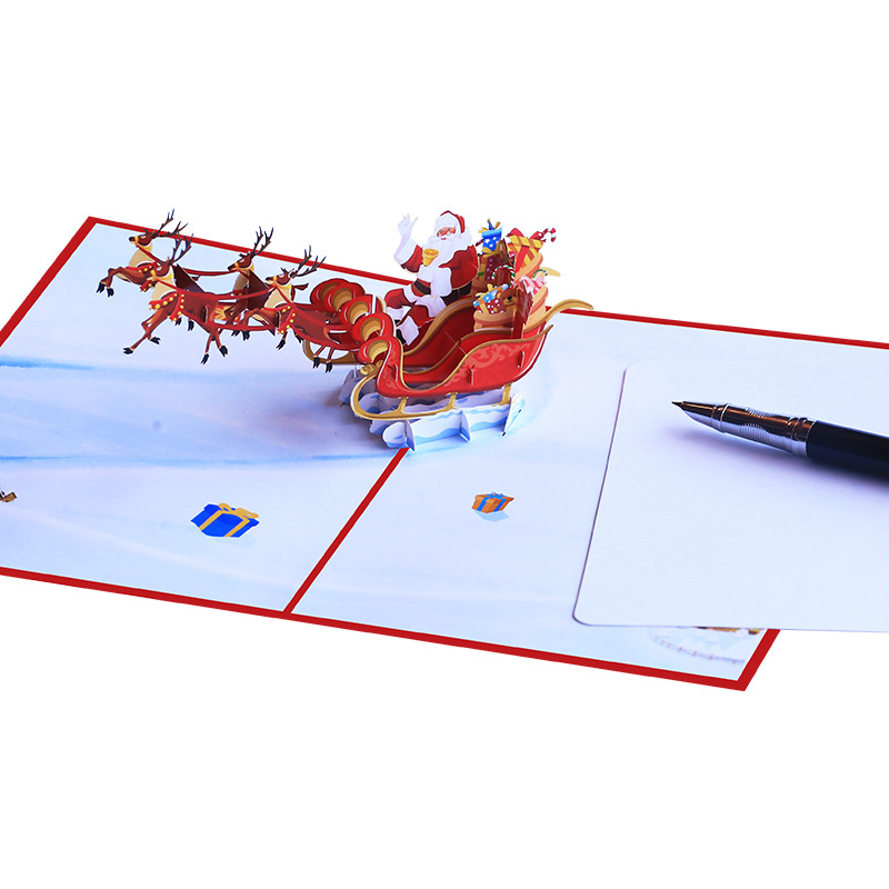 Interactive Magical Snowman Christmas Tree Santa Claus Santa Sleigh and Reindeer Pop Up 3d Paper Christmas Greeting Card