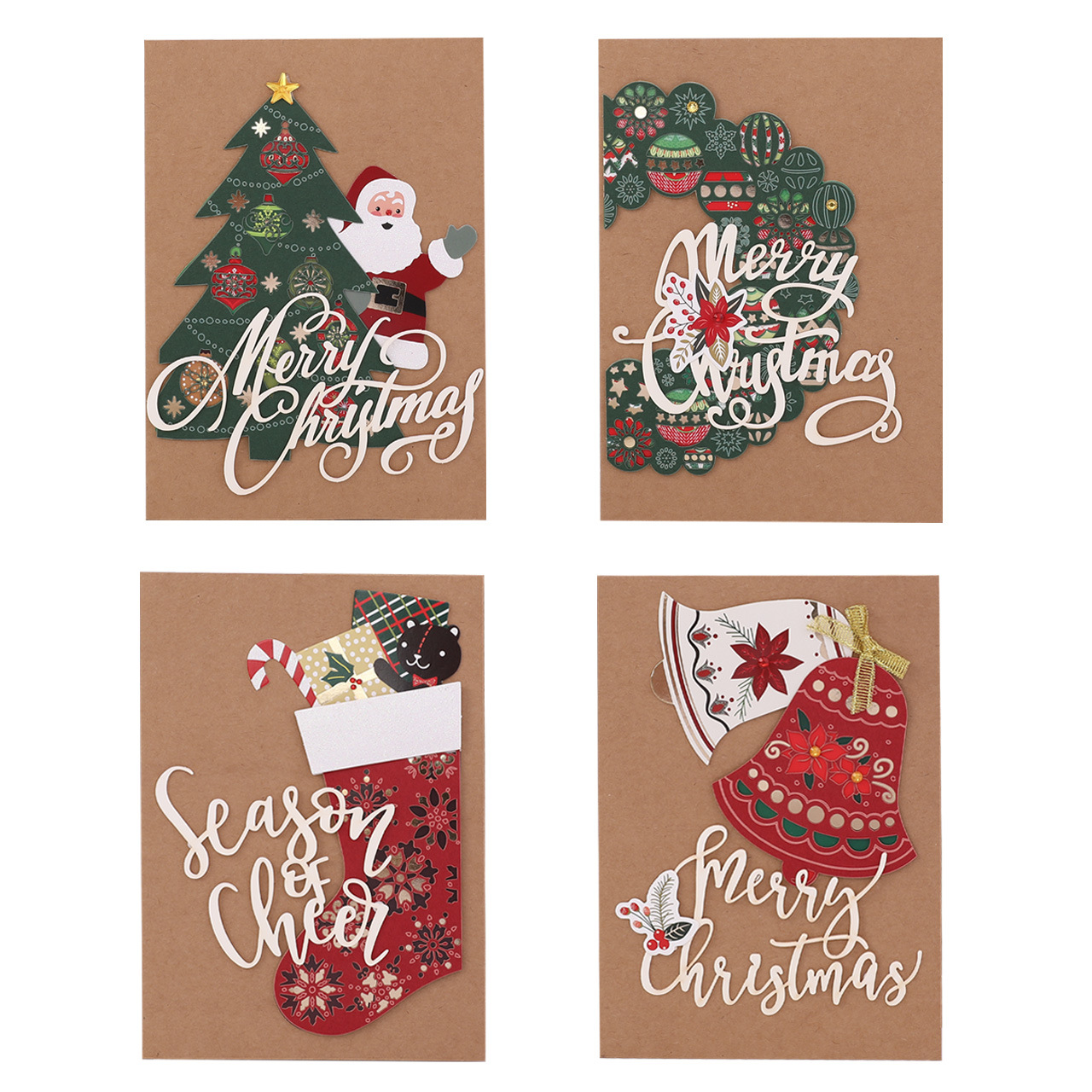 Interactive Magical Snowman Christmas Tree Jesus Santa Claus Religious Kraft Paper Pop Up 3d Paper Christmas Greeting Card