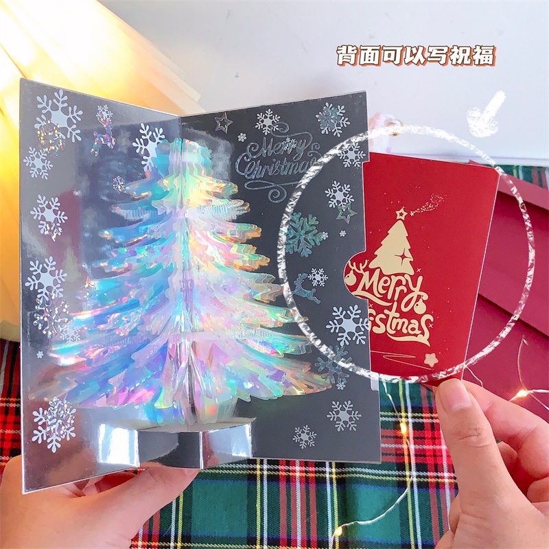 Interactive Magical Snowman Holographic Christmas Tree LED Lights Santa Claus Pop Up 3d Paper Christmas Greeting Card