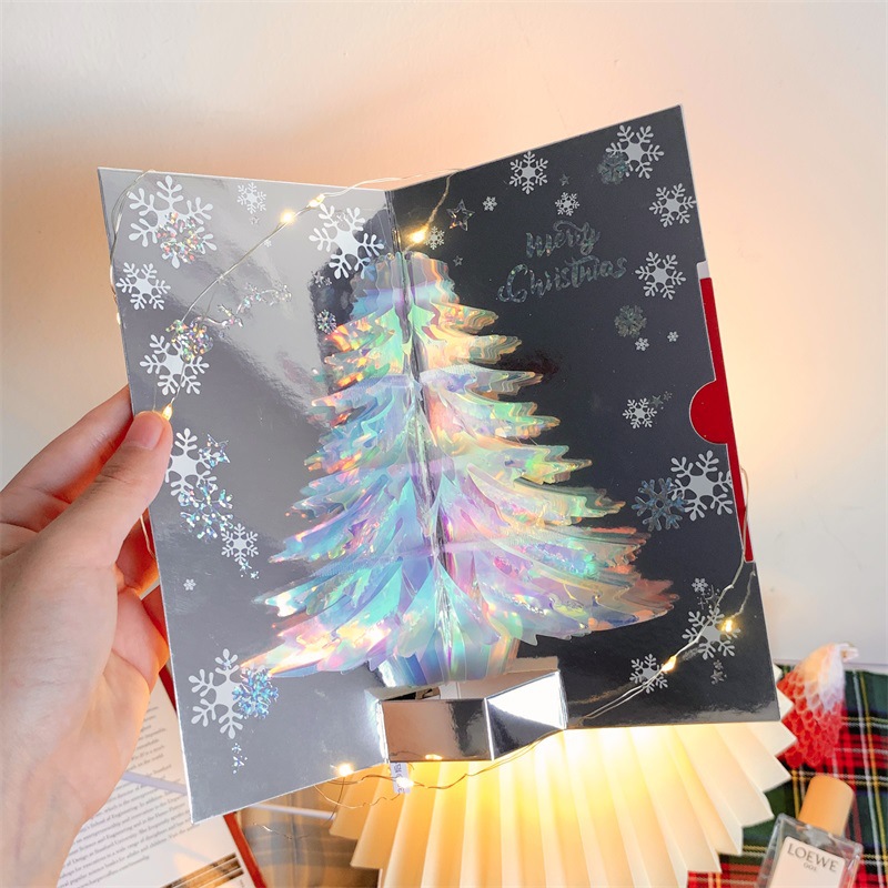 Interactive Magical Snowman Holographic Christmas Tree LED Lights Santa Claus Pop Up 3d Paper Christmas Greeting Card