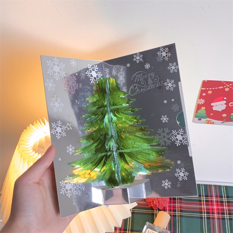 Interactive Magical Snowman Holographic Christmas Tree LED Lights Santa Claus Pop Up 3d Paper Christmas Greeting Card