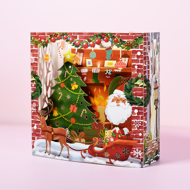 3D Pop-Up Christmas Card with Santa’s Sleigh and Reindeer – Holiday Greeting Gift Card