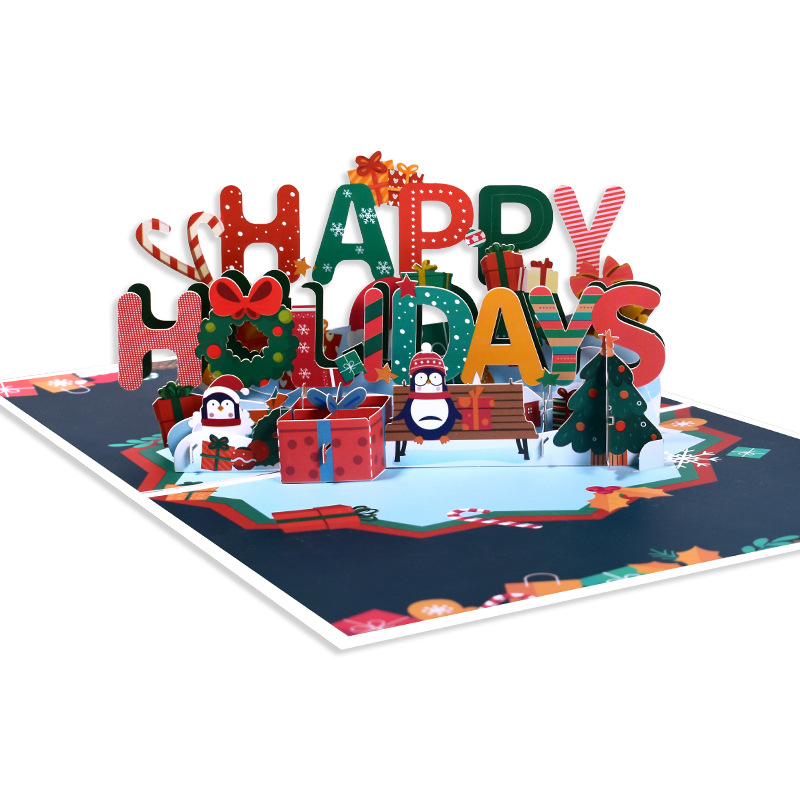 Interactive Magical cheerful Wholesale Snowman Christmas Tree Santa Claus Pop Up 3d Paper Christmas Greeting Card