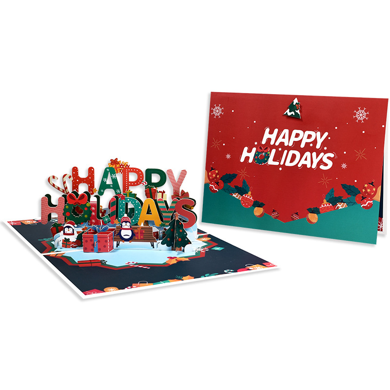 Interactive Magical cheerful Wholesale Snowman Christmas Tree Santa Claus Pop Up 3d Paper Christmas Greeting Card