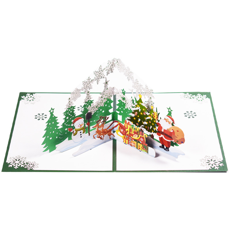 Interactive Pop-Up 3D Christmas Greeting Card with Holiday Greeting for Santa,Sleigh & Snowman