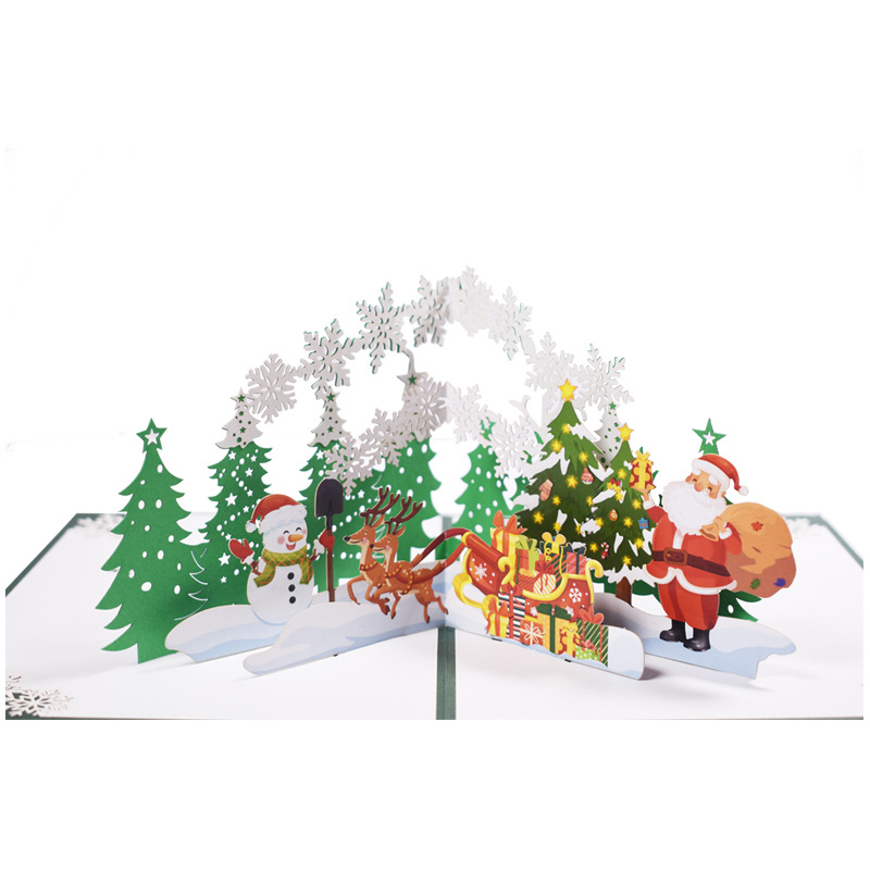 Interactive Pop-Up 3D Christmas Greeting Card with Holiday Greeting for Santa,Sleigh & Snowman