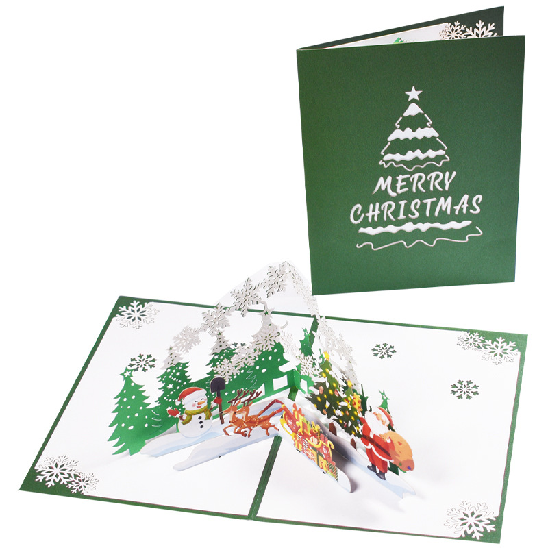 Interactive Pop-Up 3D Christmas Greeting Card with Holiday Greeting for Santa,Sleigh & Snowman