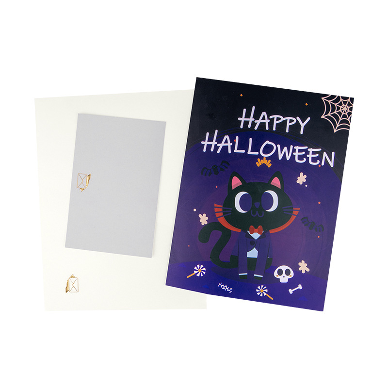 interactive terrifying spooky haunted with Black cat  house sinister witch ghost pumpkin pop up 3d paper halloween greeting card