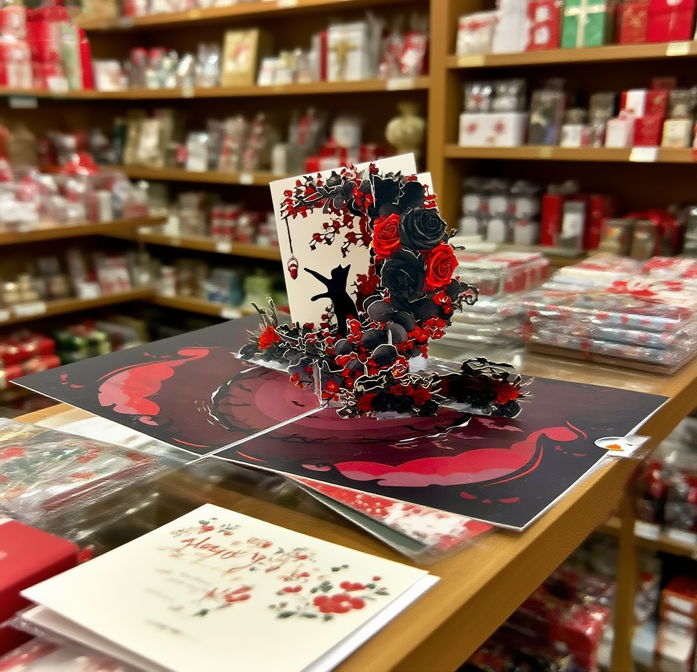 interactive spooky haunted house Red Black Rose witch ghost pumpkin pop up 3d paper halloween greeting card