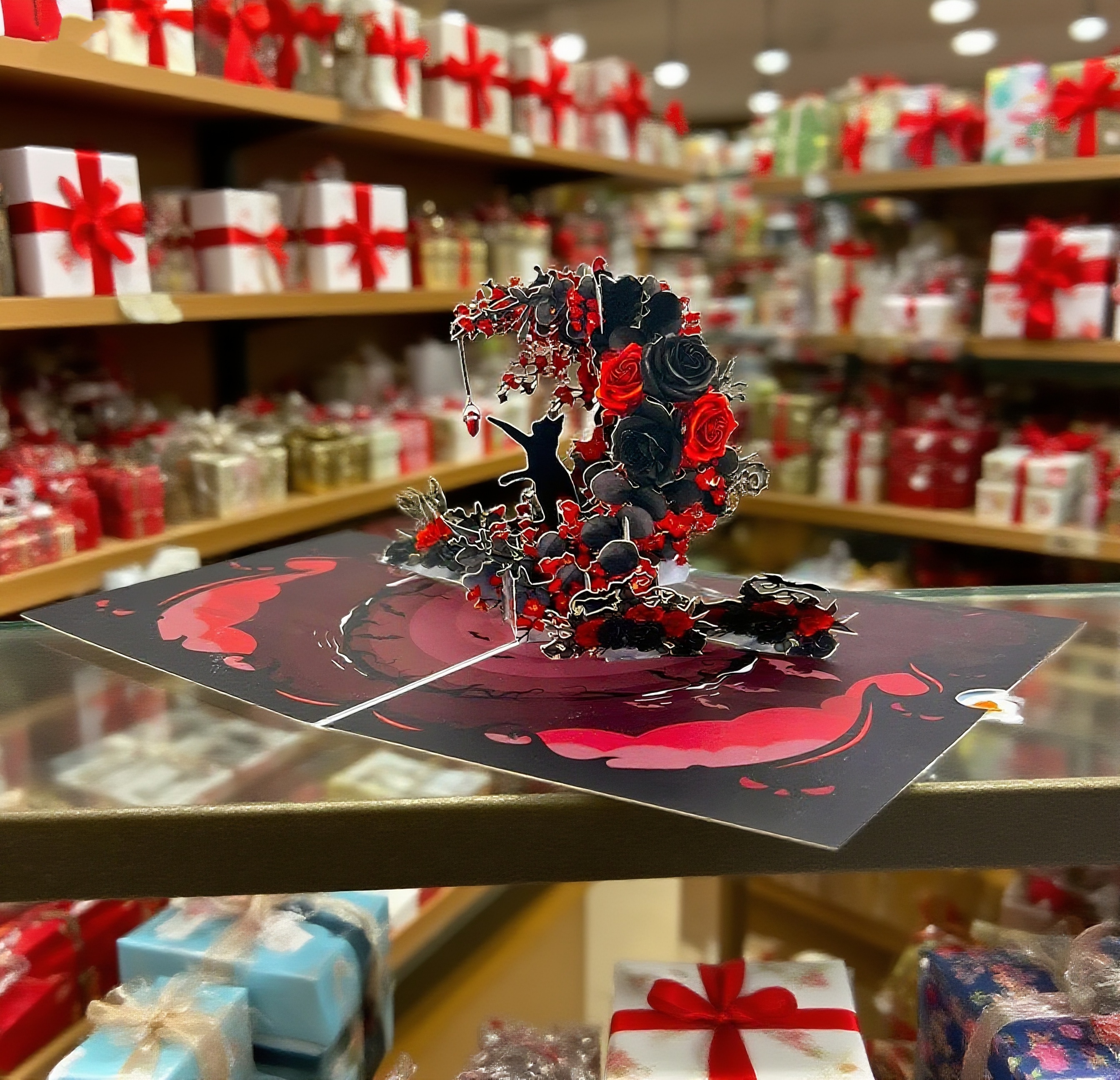 interactive spooky haunted house Red Black Rose witch ghost pumpkin pop up 3d paper halloween greeting card