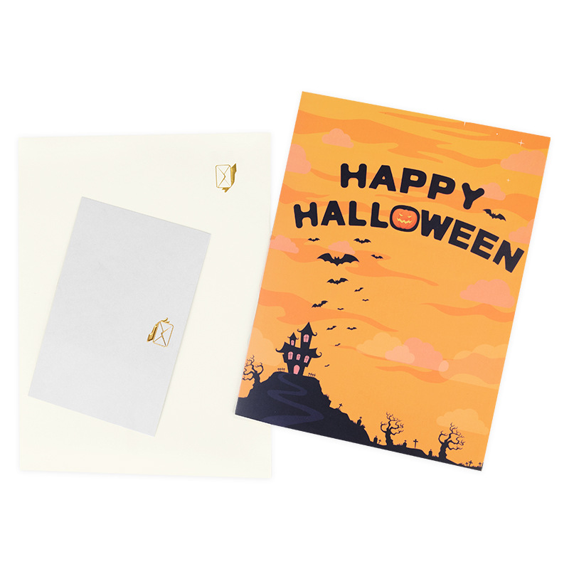 interactive spooky haunted house witch ghost pumpkin with orange retro Halloween pop up 3d paper halloween greeting card