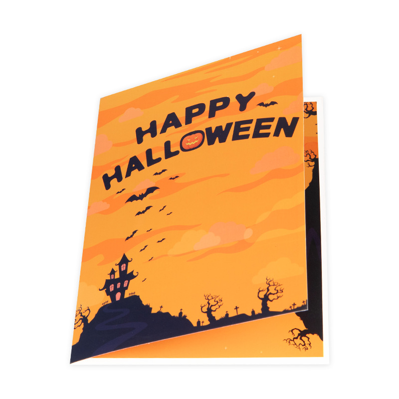 interactive spooky haunted house witch ghost pumpkin with orange retro Halloween pop up 3d paper halloween greeting card