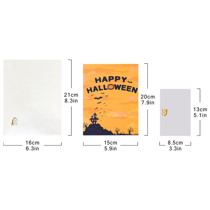 interactive spooky haunted house witch ghost pumpkin with orange retro Halloween pop up 3d paper halloween greeting card