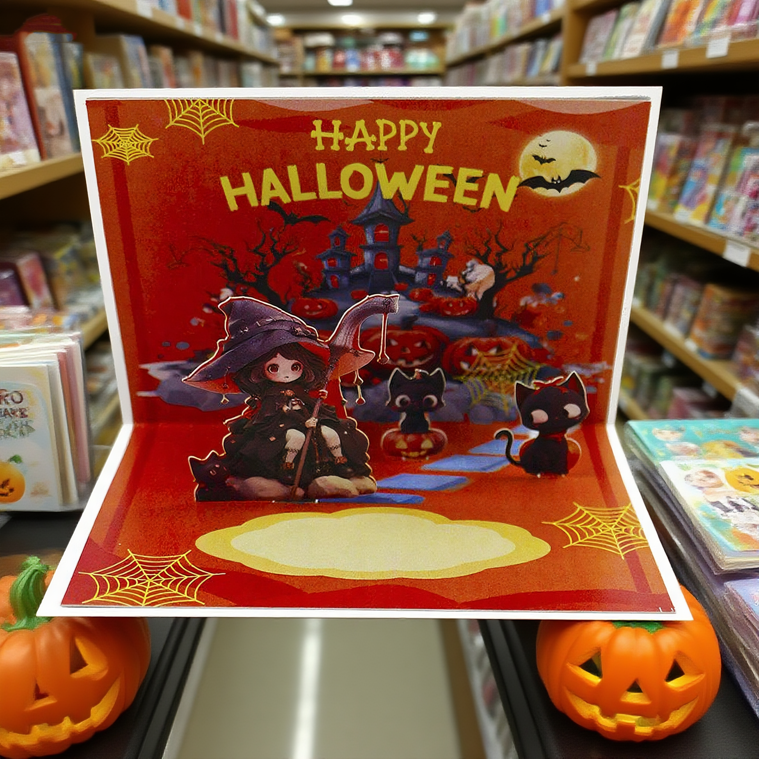 interactive spooky haunted house witch hat ghost pumpkin pop up 3d paper halloween greeting card