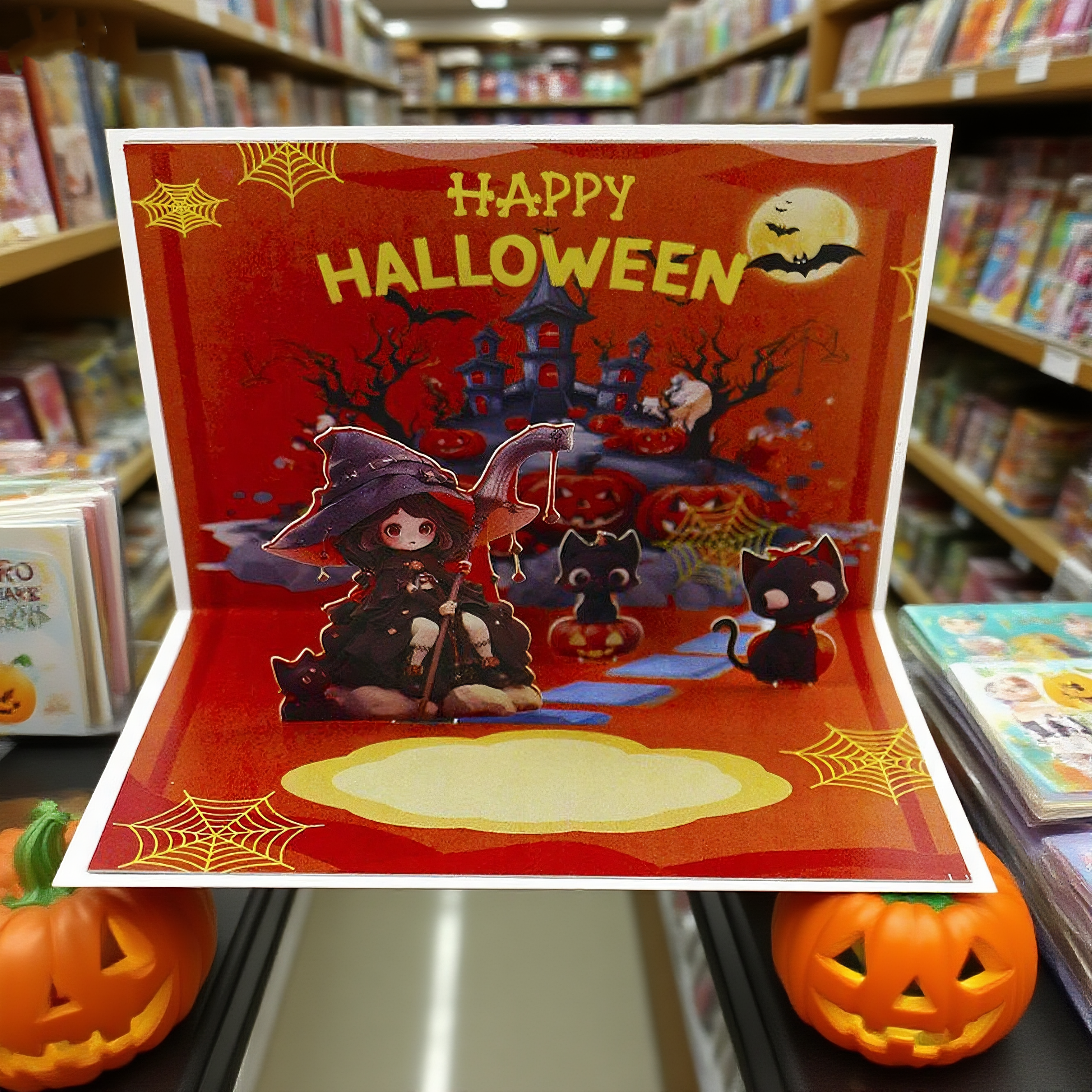 interactive spooky haunted house witch hat ghost pumpkin pop up 3d paper halloween greeting card