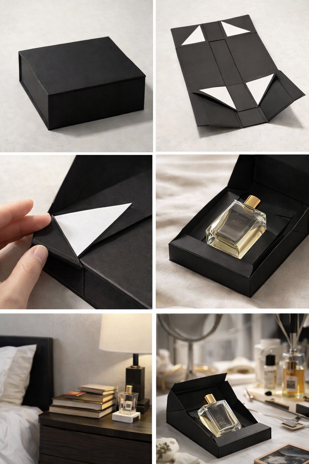 Black Luxury Custom Perfume Fragrance Bottles Packing Foldable Magnetic Cardboard Closure  Flat Rigid Perfume Paper box