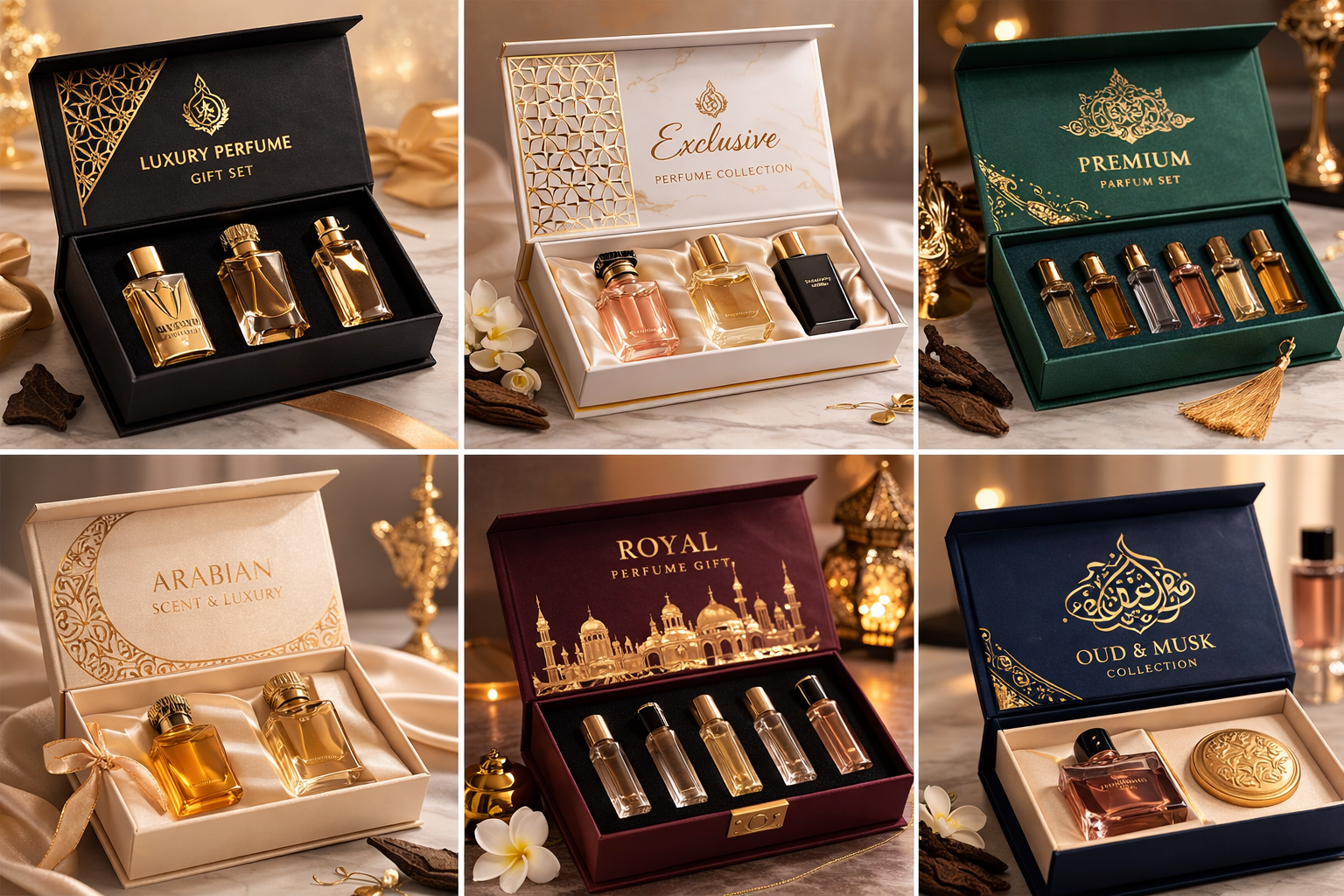 Luxury Arabic Style Perfume Magnetic Gift Box Custom Rigid Cardboard Fragrance Packaging Foldable Paper Box