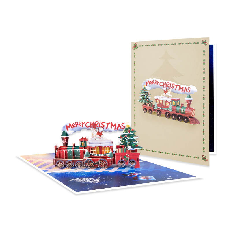 Interactive Magical Snowman  Christmas Train Jesus Santa Claus Religious Pop Up 3d Paper Christmas Greeting Card