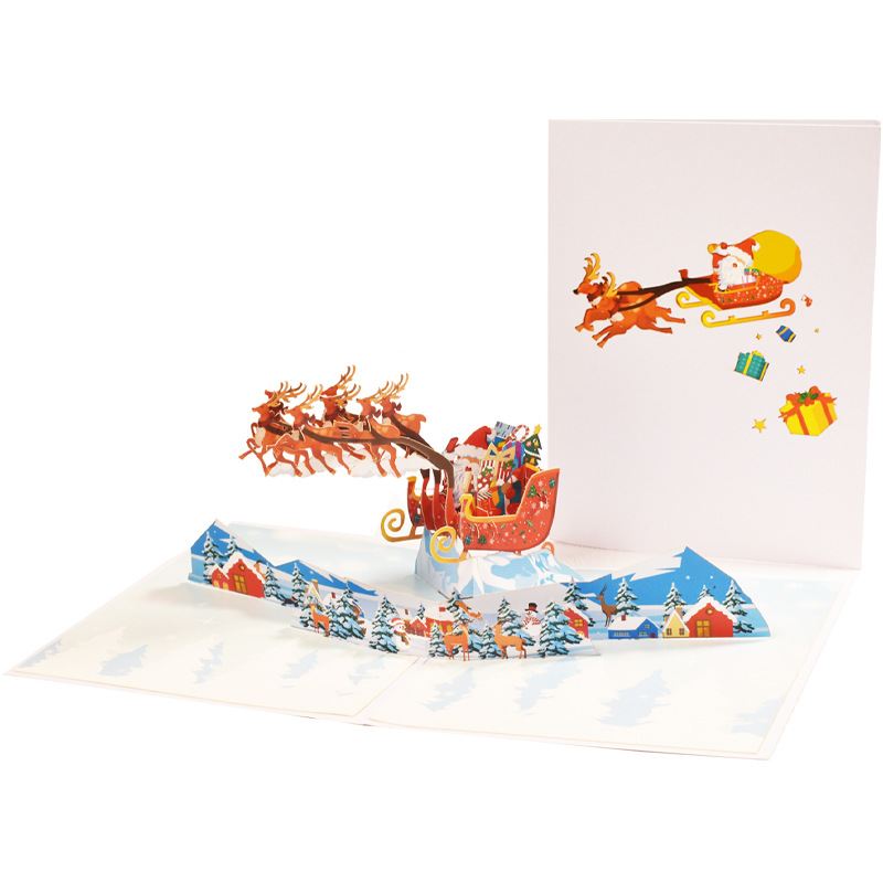 Interactive Magical Snowman Christmas Santa Sleigh Religious Pop Up 3d Paper Christmas Greeting Card