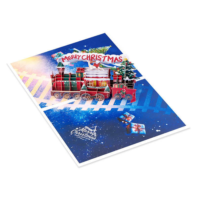 Interactive Magical Snowman  Christmas Train Jesus Santa Claus Religious Pop Up 3d Paper Christmas Greeting Card