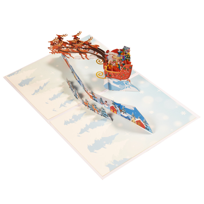 Interactive Magical Snowman Christmas Santa Sleigh Religious Pop Up 3d Paper Christmas Greeting Card