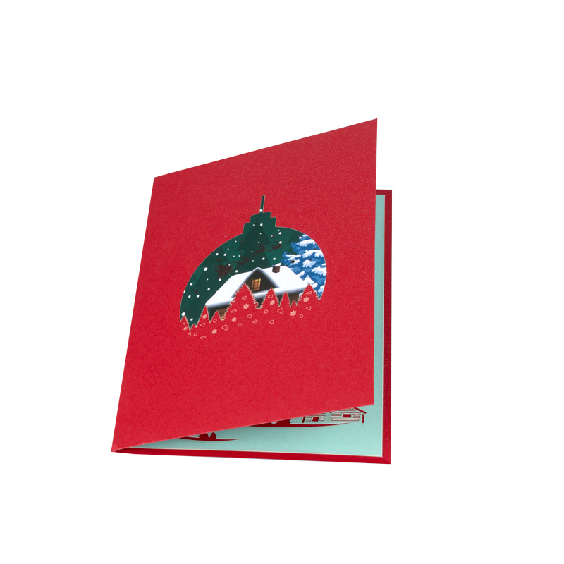 Interactive Magical Winter Cottage Scene Christmas Tree Jesus Santa Claus Religious Pop Up 3d Paper Christmas Greeting Card