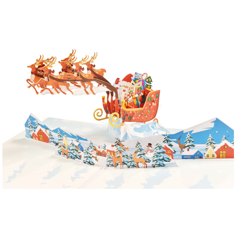 Interactive Magical Snowman Christmas Santa Sleigh Religious Pop Up 3d Paper Christmas Greeting Card