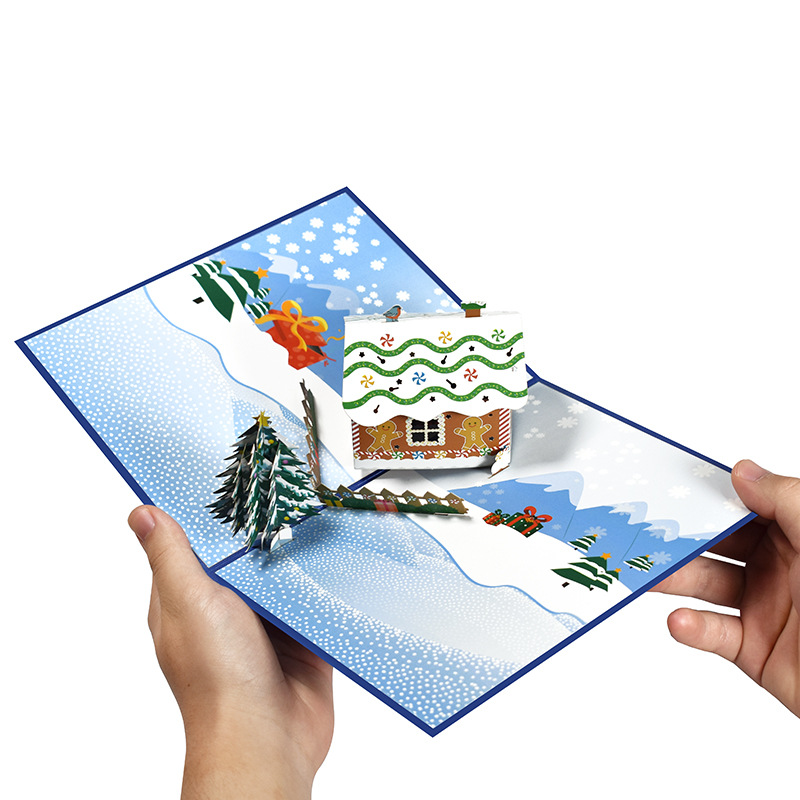 Interactive Magical Snowman Christmas Tree Jesus Santa Claus House Religious Pop Up 3d Paper Christmas Greeting Card