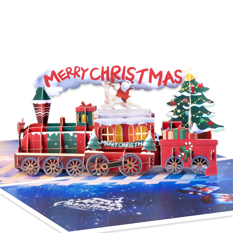 Interactive Magical Snowman  Christmas Train Jesus Santa Claus Religious Pop Up 3d Paper Christmas Greeting Card