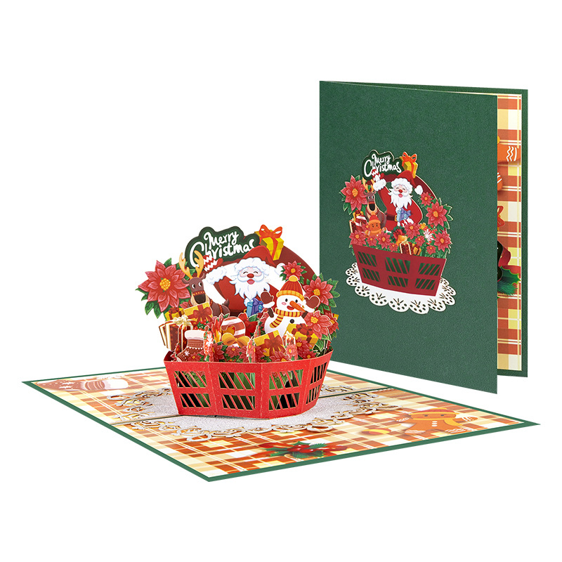 Interactive Magical Snowman Christmas Tree Santa Basket Religious Pop Up 3d Paper Christmas Greeting Card
