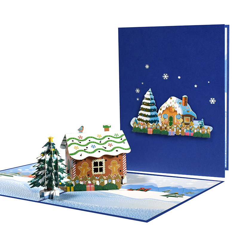 Interactive Magical Snowman Christmas Tree Jesus Santa Claus House Religious Pop Up 3d Paper Christmas Greeting Card