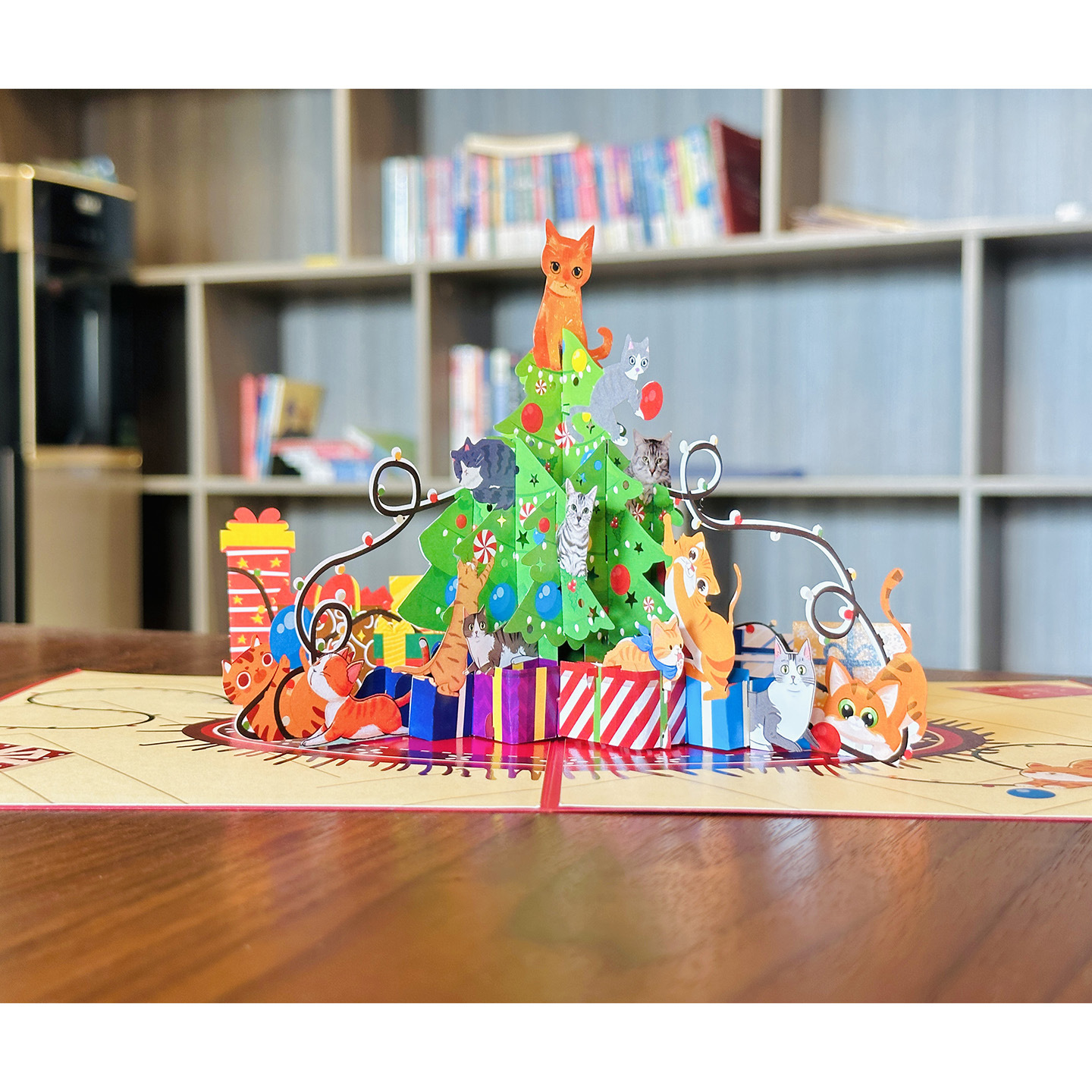 Interactive Magical kitten cat Snowman Christmas Tree Jesus Santa Claus Religious Pop Up 3d Paper Christmas Greeting Card