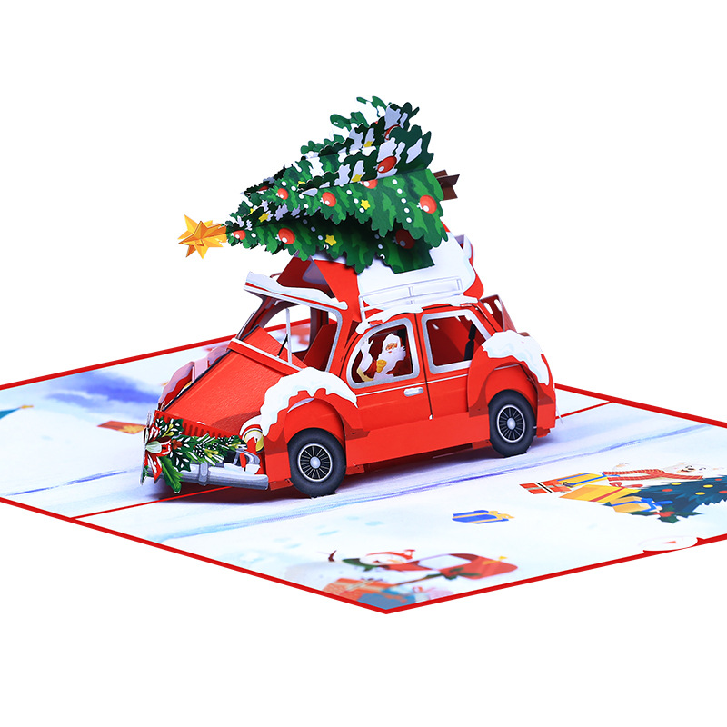 Interactive Magical blue star Snowman Christmas Tree Jesus Santa Claus Religious Pop Up 3d Paper Christmas Greeting Card