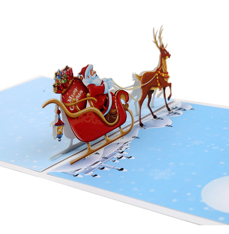 Interactive Magical Reindeer Sleigh Snowman Christmas Tree Jesus Santa Claus Religious Pop Up 3d Paper Christmas Greeting Card