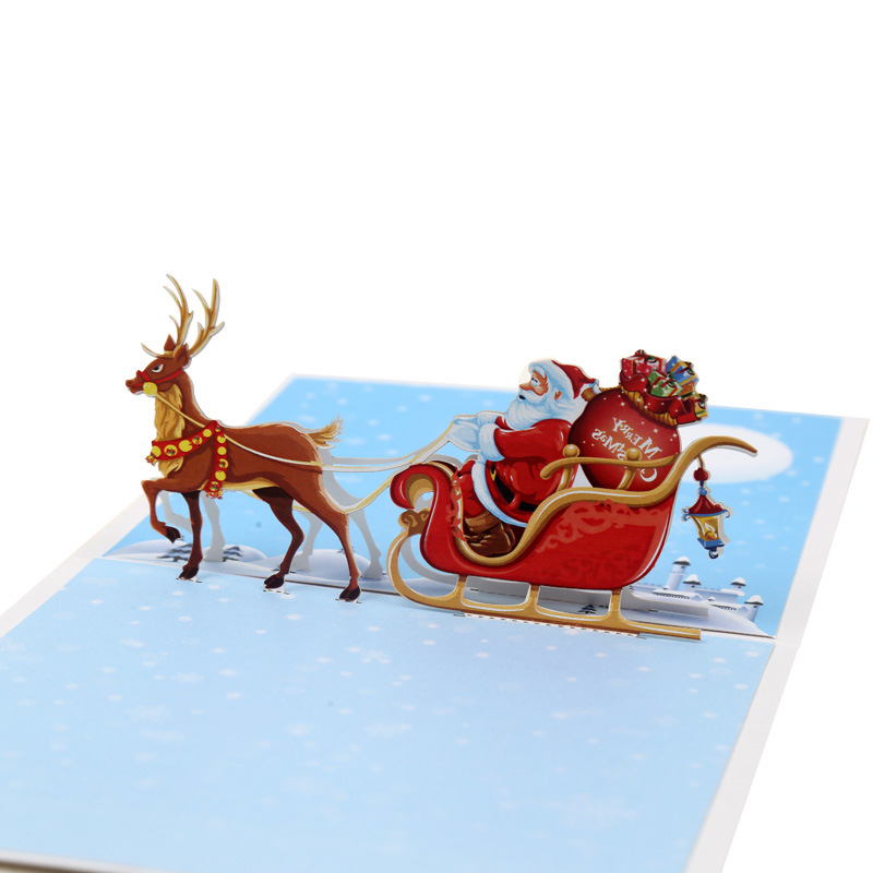 Interactive Magical Reindeer Sleigh Snowman Christmas Tree Jesus Santa Claus Religious Pop Up 3d Paper Christmas Greeting Card