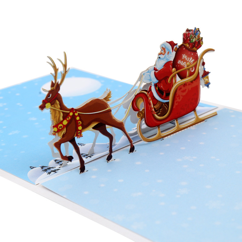 Interactive Magical Reindeer Sleigh Snowman Christmas Tree Jesus Santa Claus Religious Pop Up 3d Paper Christmas Greeting Card
