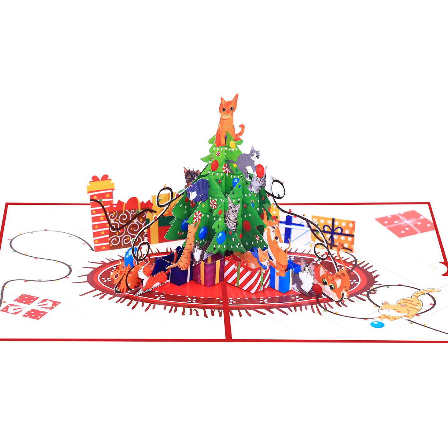 Interactive Magical kitten cat Snowman Christmas Tree Jesus Santa Claus Religious Pop Up 3d Paper Christmas Greeting Card