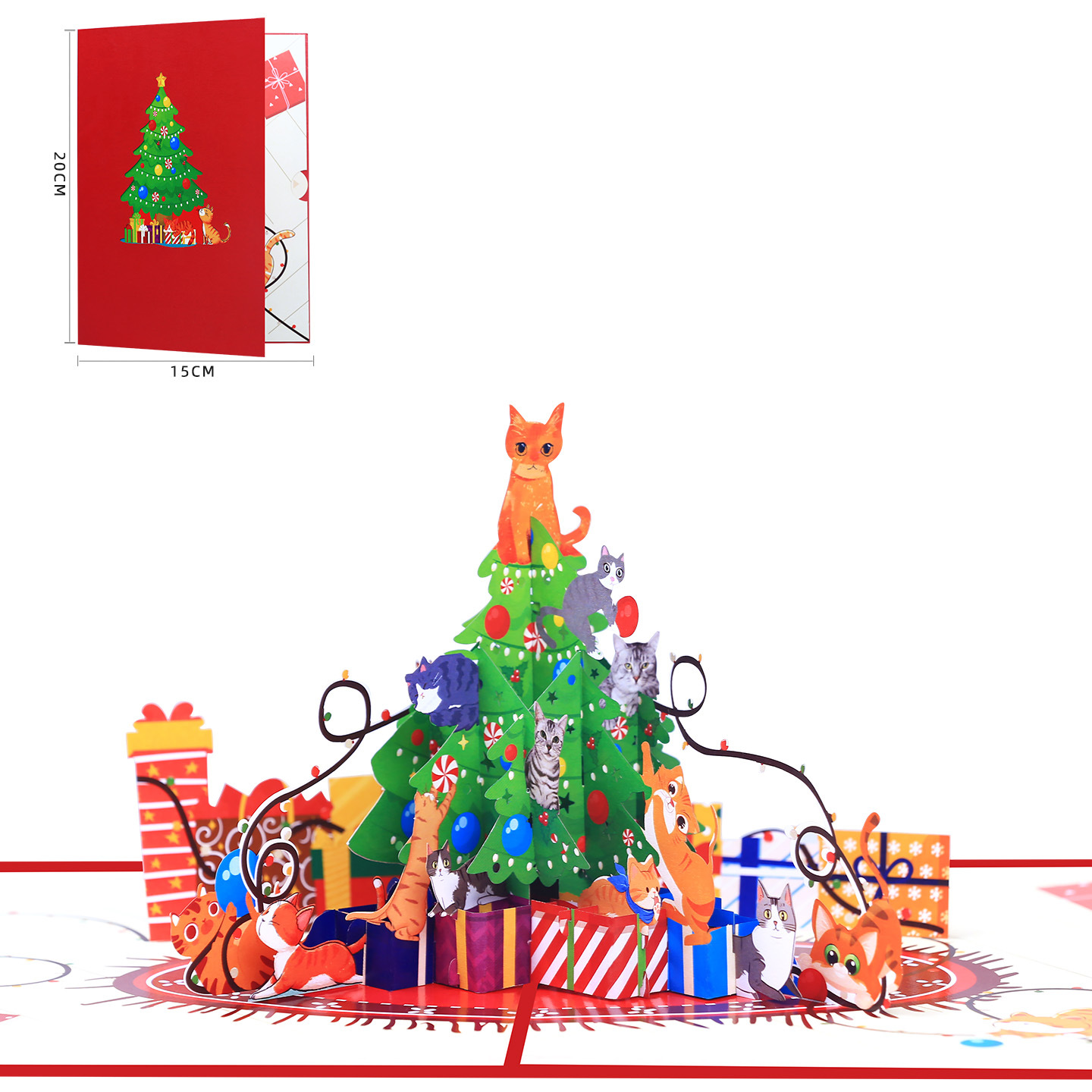 Interactive Magical kitten cat Snowman Christmas Tree Jesus Santa Claus Religious Pop Up 3d Paper Christmas Greeting Card
