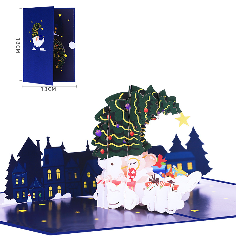 Interactive Magical Snowman Christmas Tree red maple leaf Jesus Santa Claus Religious Pop Up 3d Paper Christmas Greeting Card