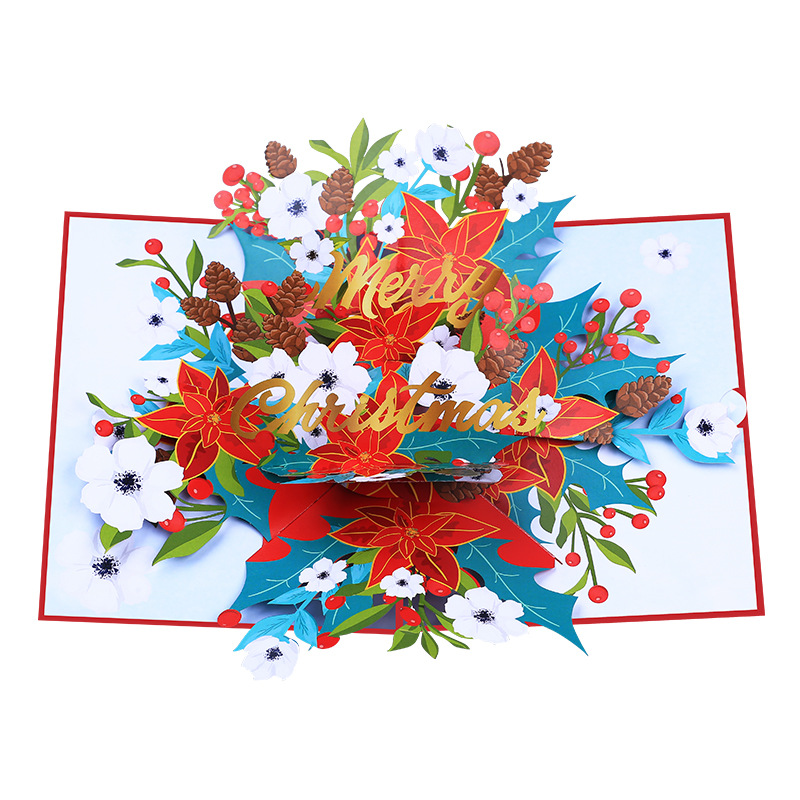 Interactive Magical Snowman Christmas Tree Jesus Santa Claus Religious Poinsettia & Pinecone Design Pop Up 3d Paper Christmas Greeting Card