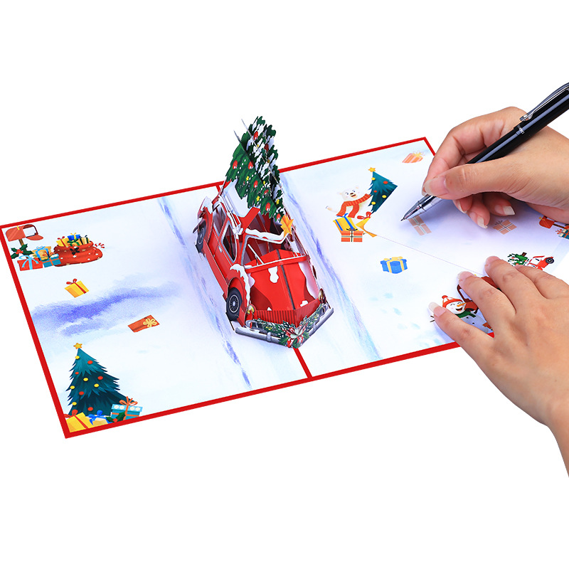 Interactive Magical blue star Snowman Christmas Tree Jesus Santa Claus Religious Pop Up 3d Paper Christmas Greeting Card