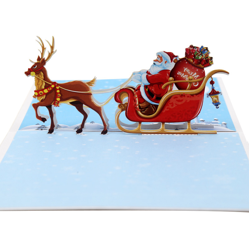 Interactive Magical Reindeer Sleigh Snowman Christmas Tree Jesus Santa Claus Religious Pop Up 3d Paper Christmas Greeting Card