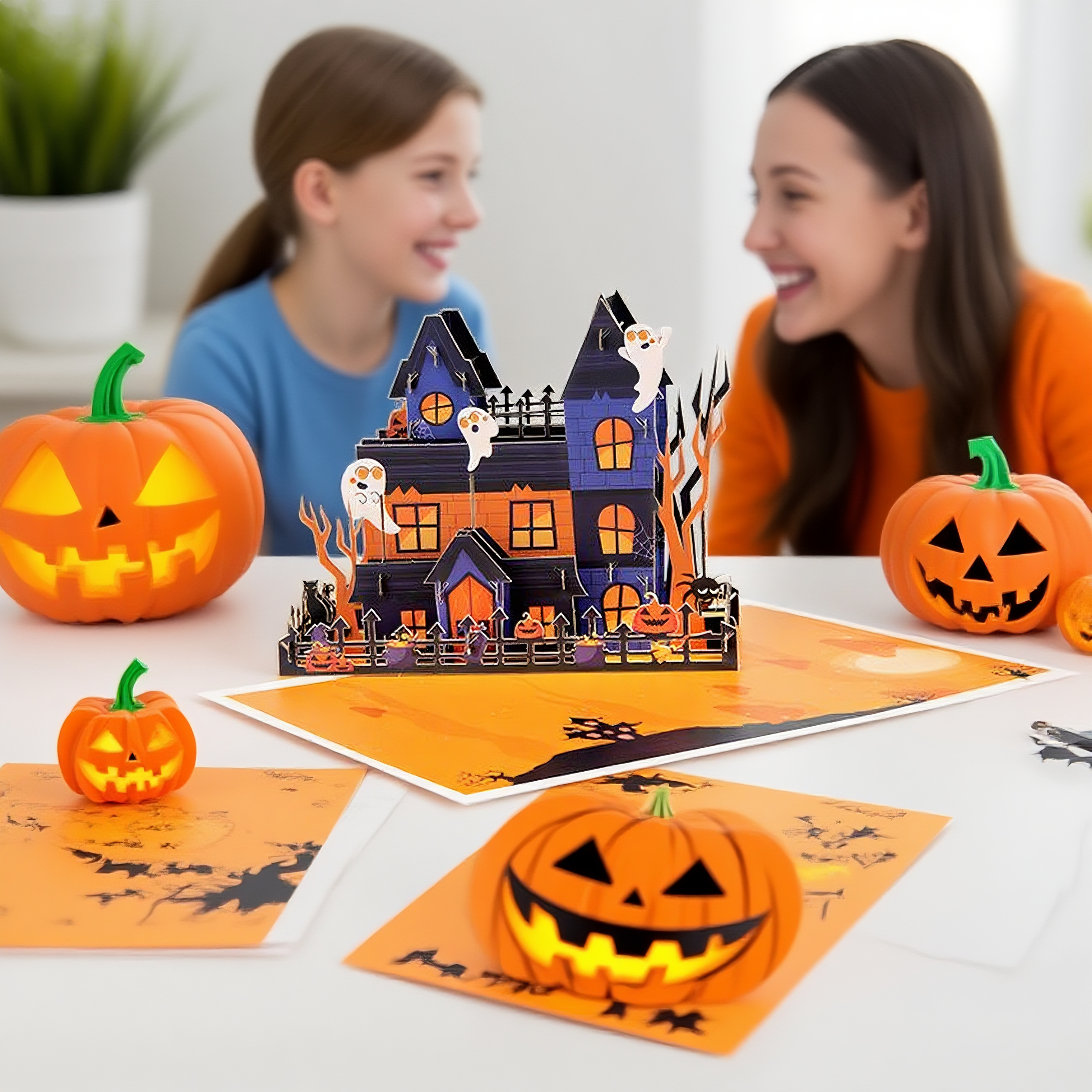 interactive spooky trick or treat haunted house witch ghost pumpkin pop up 3d paper halloween greeting card