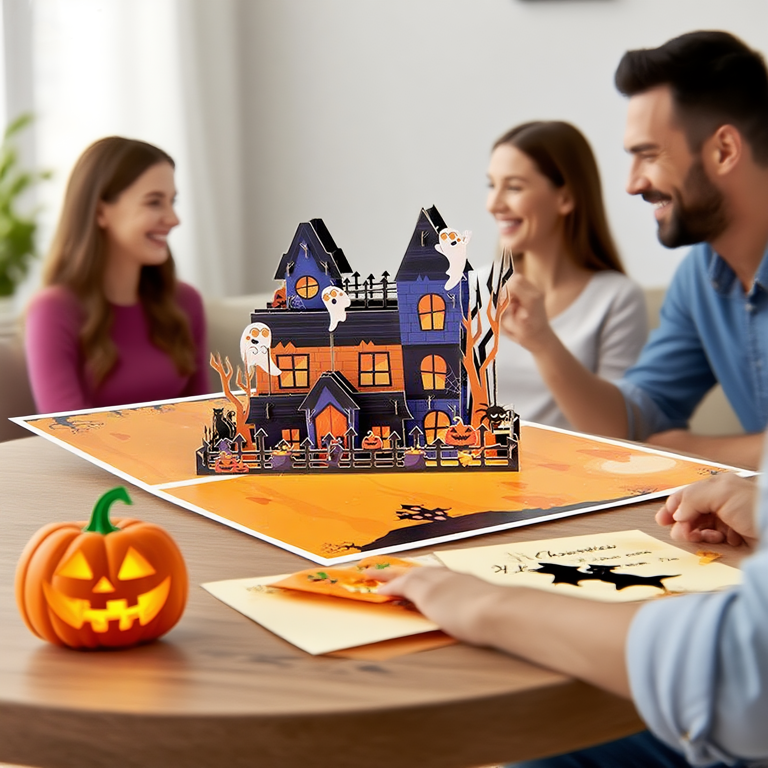 interactive spooky trick or treat haunted house witch ghost pumpkin pop up 3d paper halloween greeting card