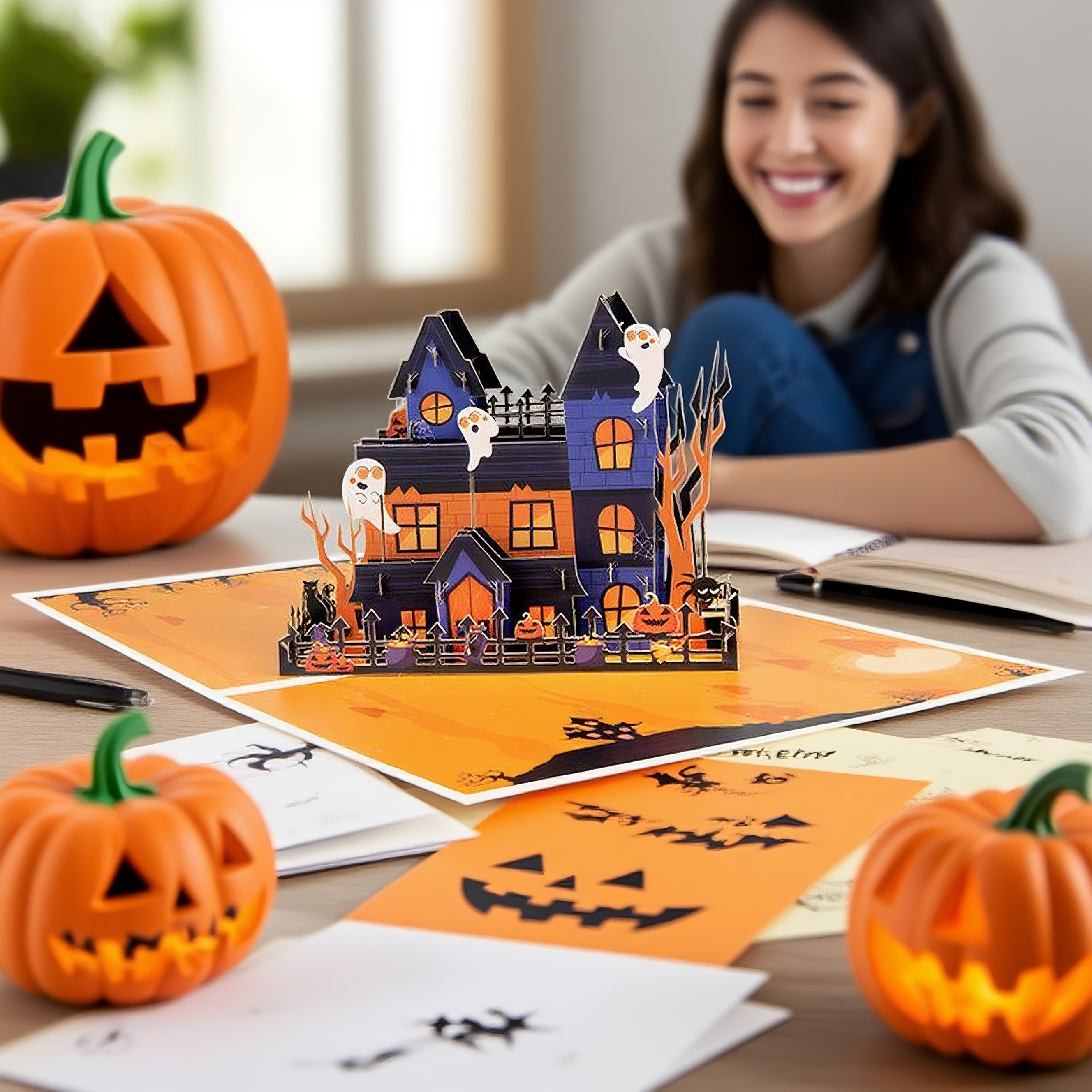 interactive spooky trick or treat haunted house witch ghost pumpkin pop up 3d paper halloween greeting card