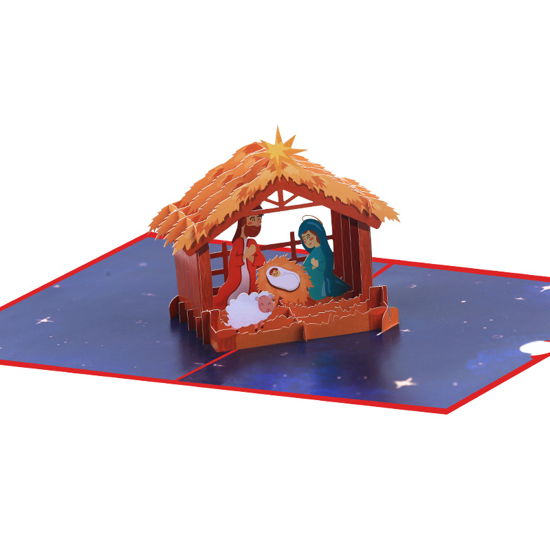 Interactive Magical Snowman Christmas Tree Nativity Scene Birth of Jesus Santa Claus Religious Pop Up 3d Paper Christmas Greeting Card