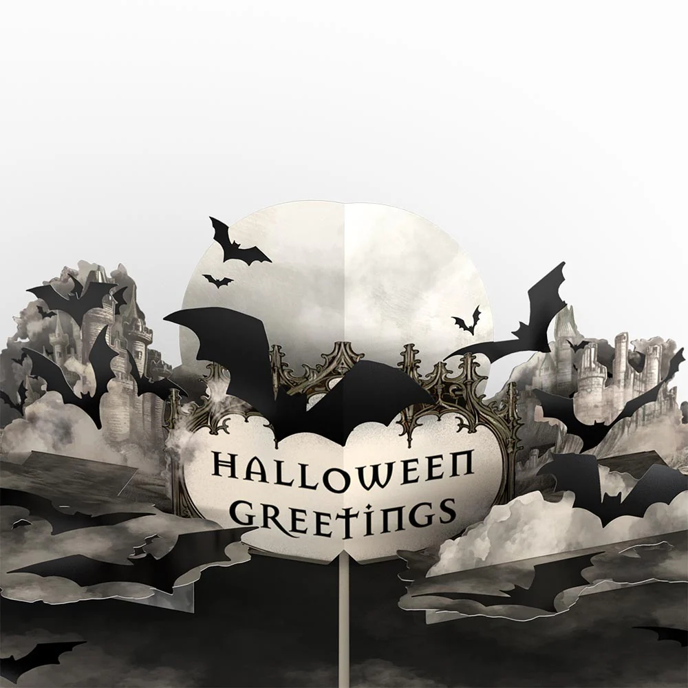 Animated Ghost-themed spooky light-up musical pop up 3d paper halloween greeting card